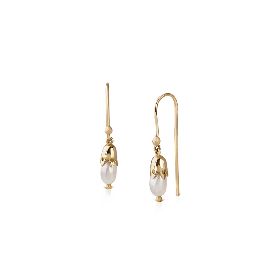 14K Gold Minimal Pearl Drop Earrings