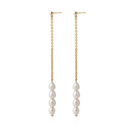 14K Gold 4 Pearls long chain Earrings