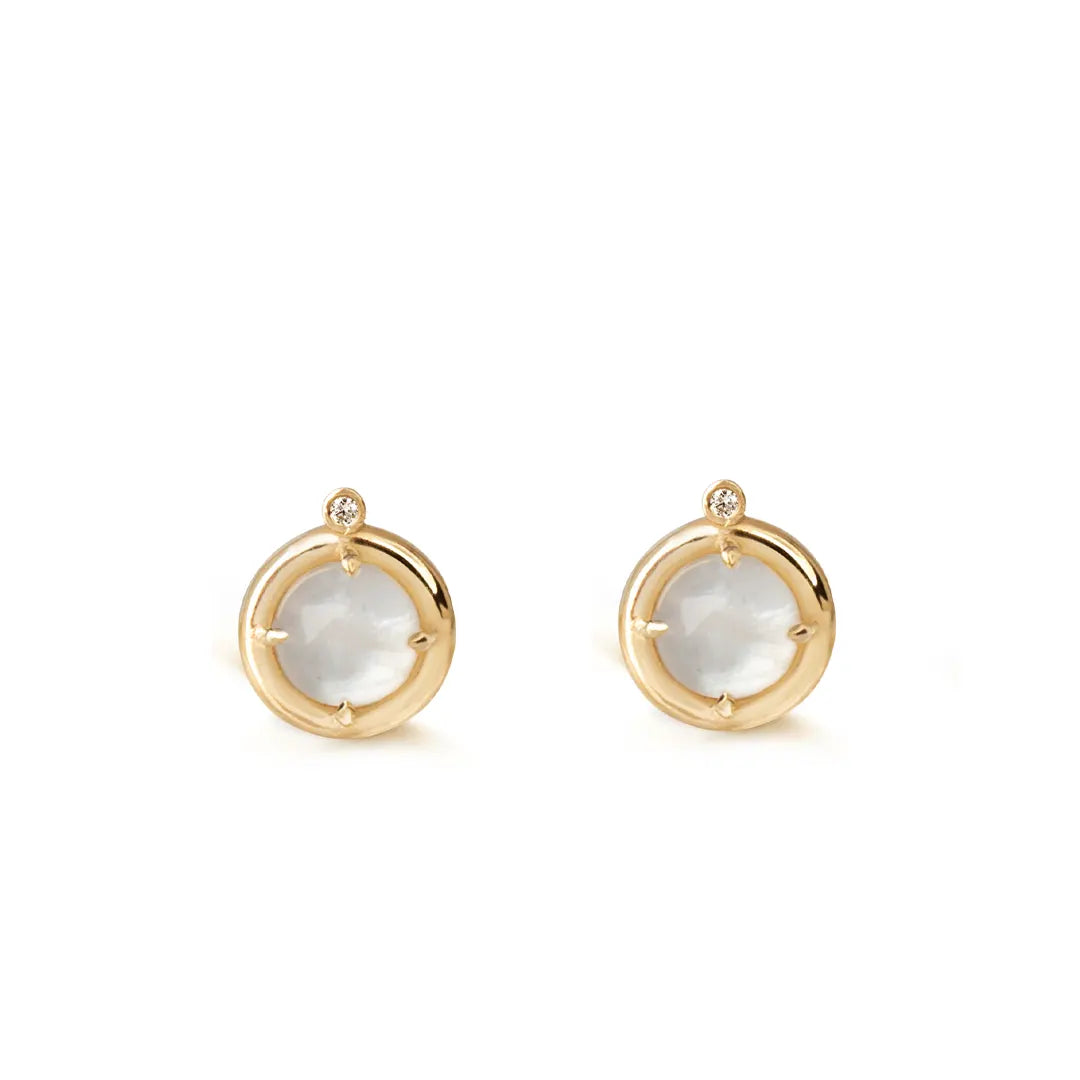 14K Gold Rainbow Moonstone Earrings with Diamond