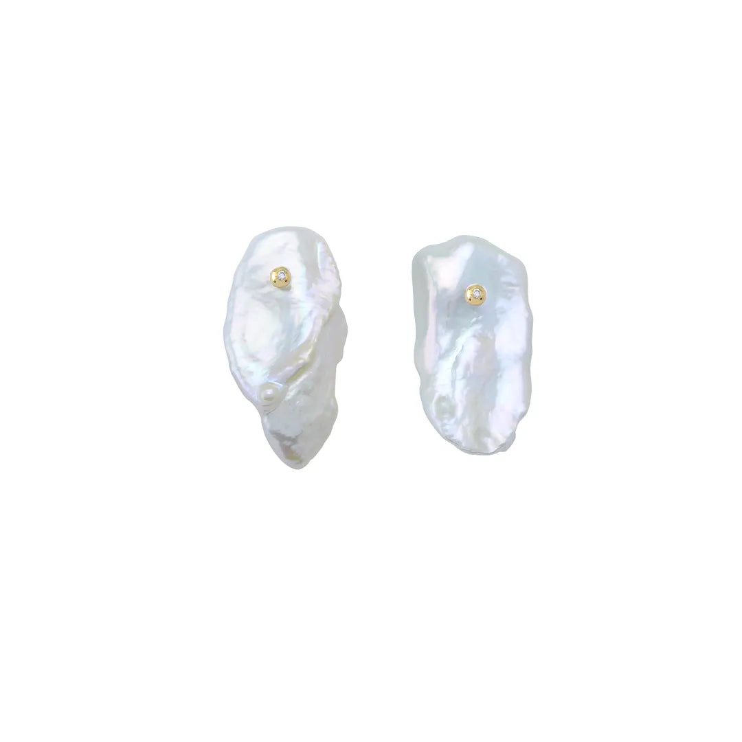 14K Gold Baroque pearl stud earrings