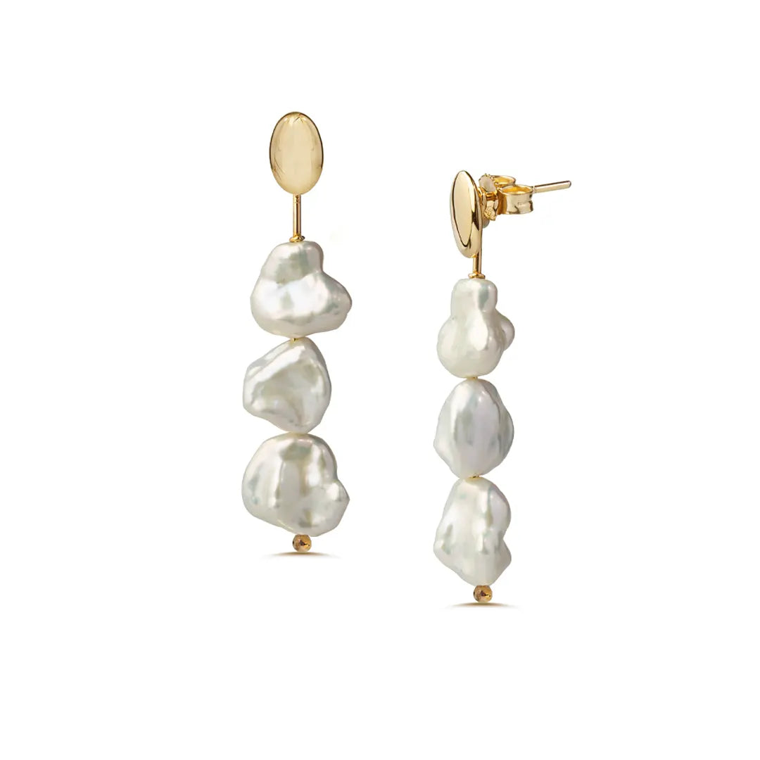 14K Gold 4 Keshi Pearl Long earrings
