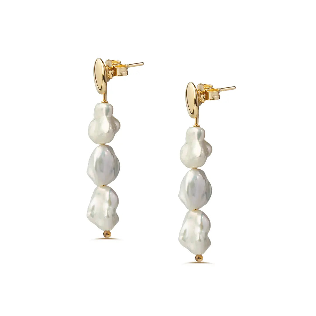 14K Gold 3 Keshi Pearl Long earrings