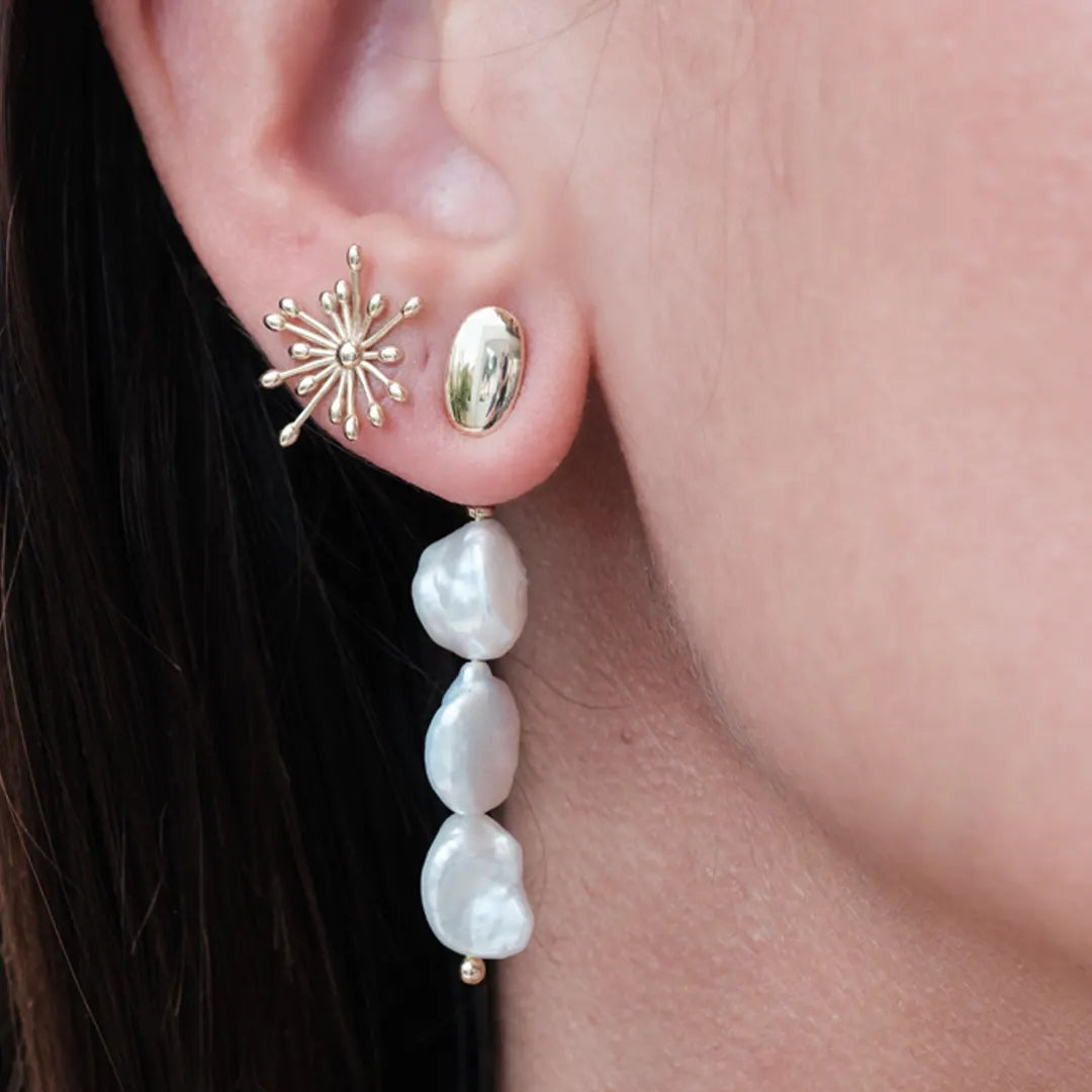 14K Gold 3 Keshi Pearl Long earrings