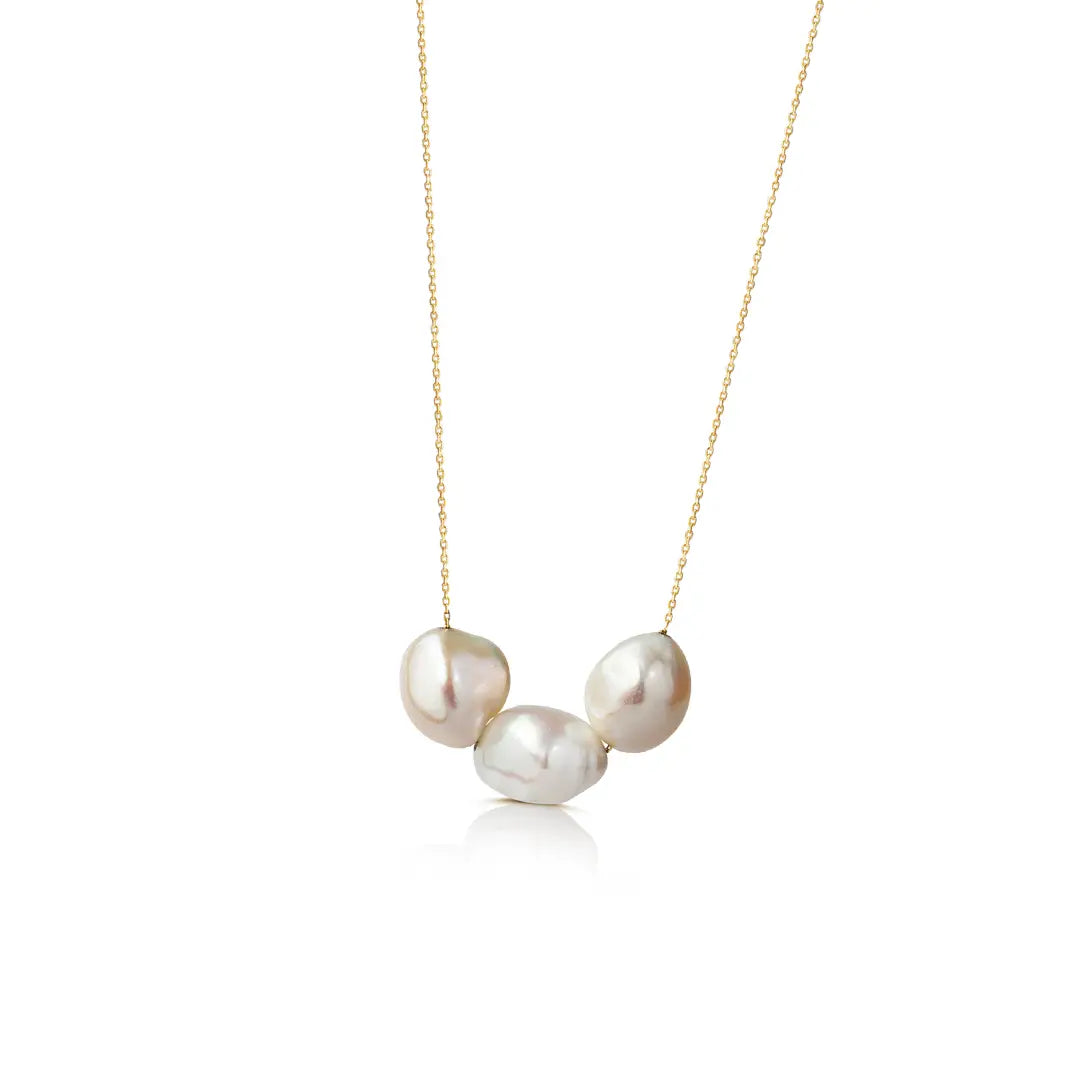 14K Gold, Three Pearl Necklace