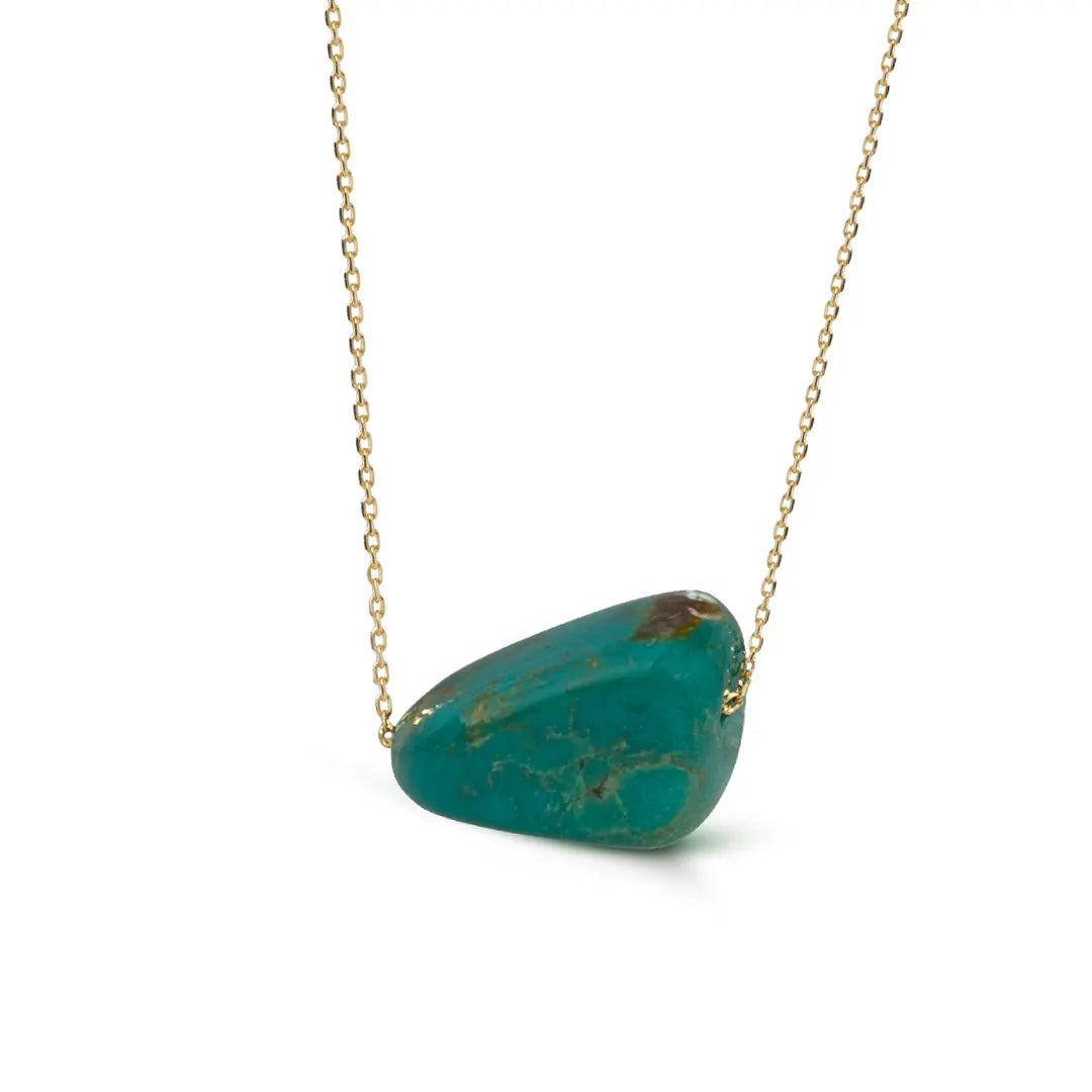 14K Gold, Rough Turquoise Necklace