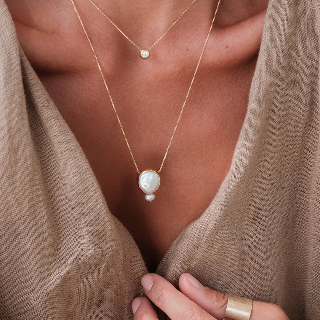 14K Gold, Round and Tiny Pearl Necklace