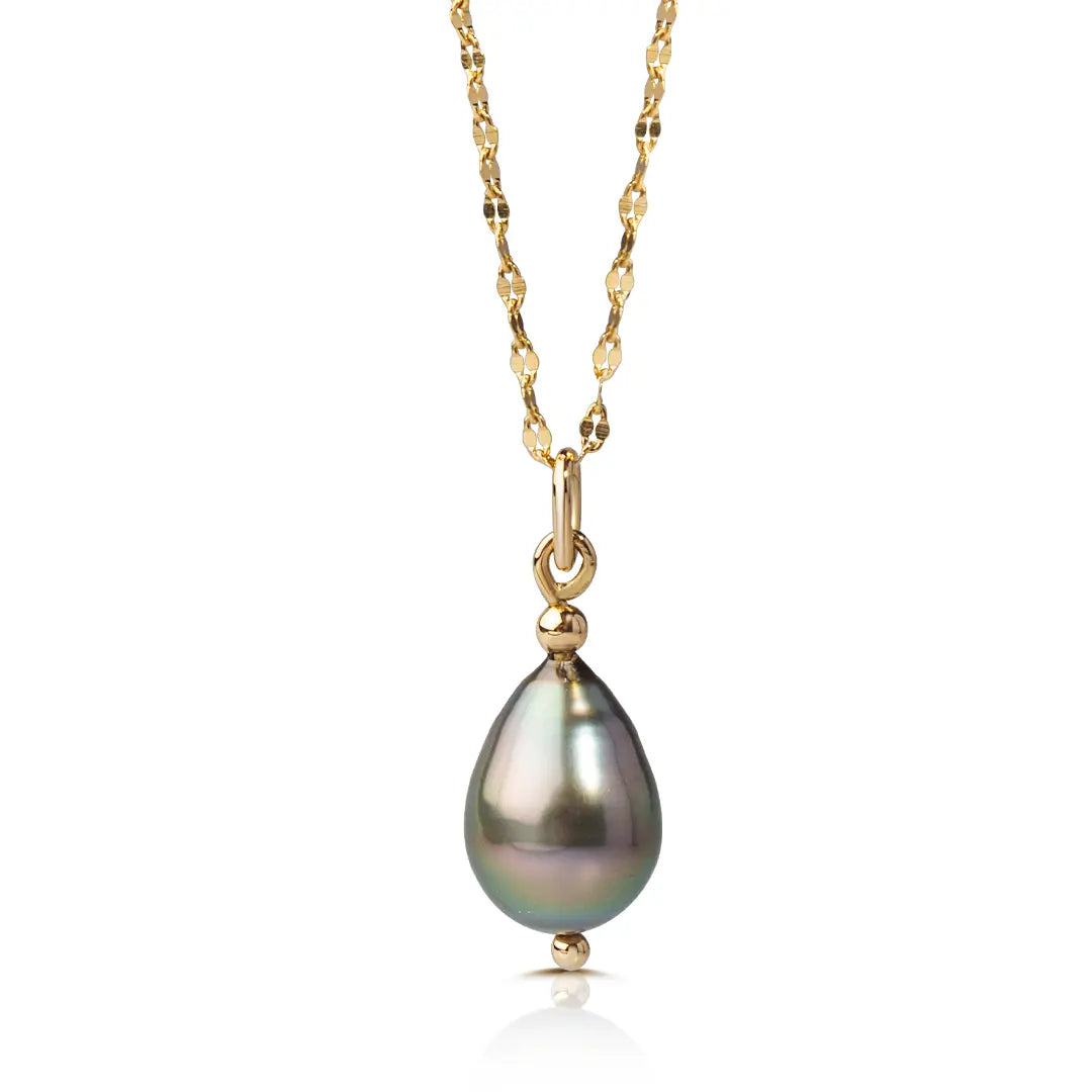 14K Gold Grey Pearl Drop Necklace