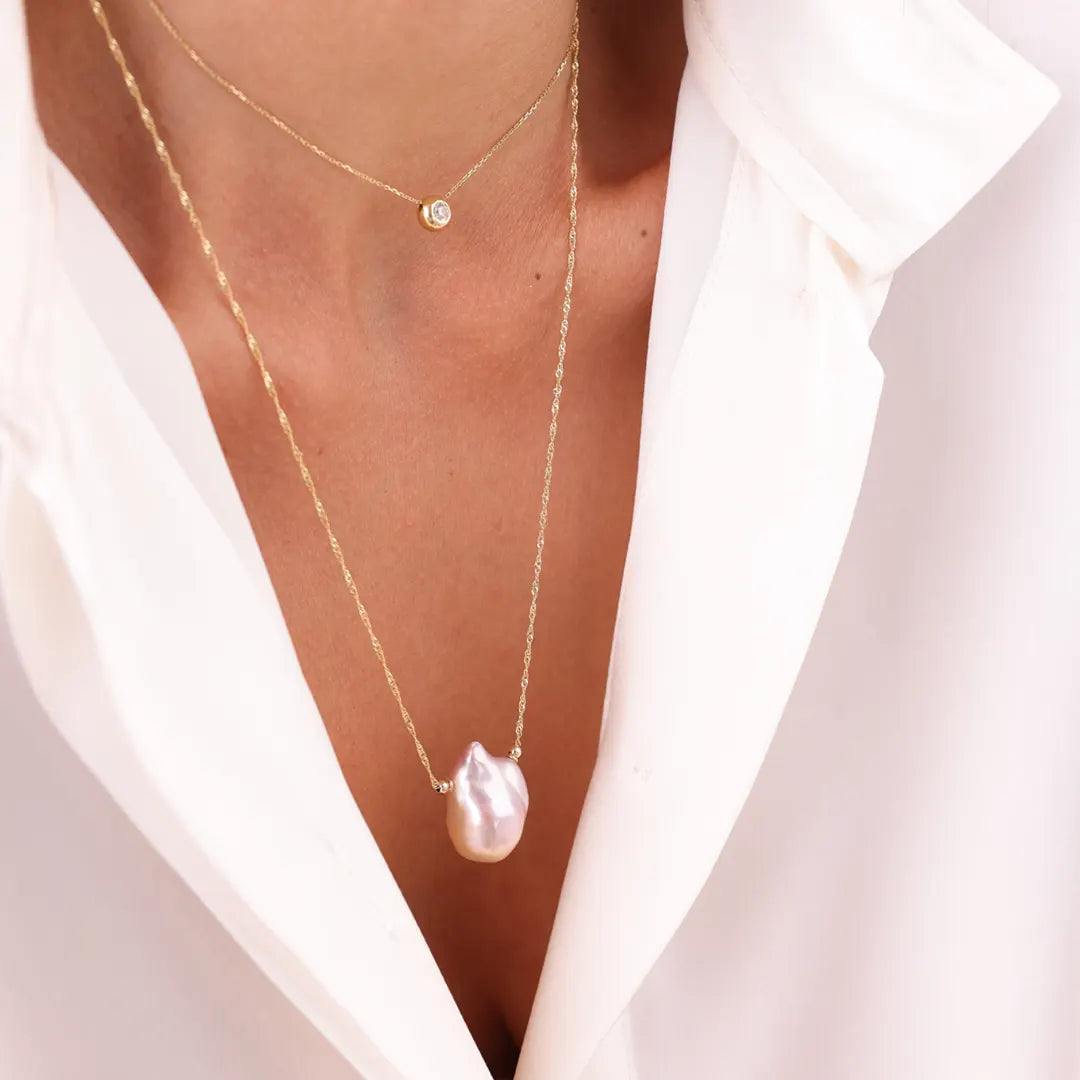 14K Gold Pink-Grey Pearl Necklace