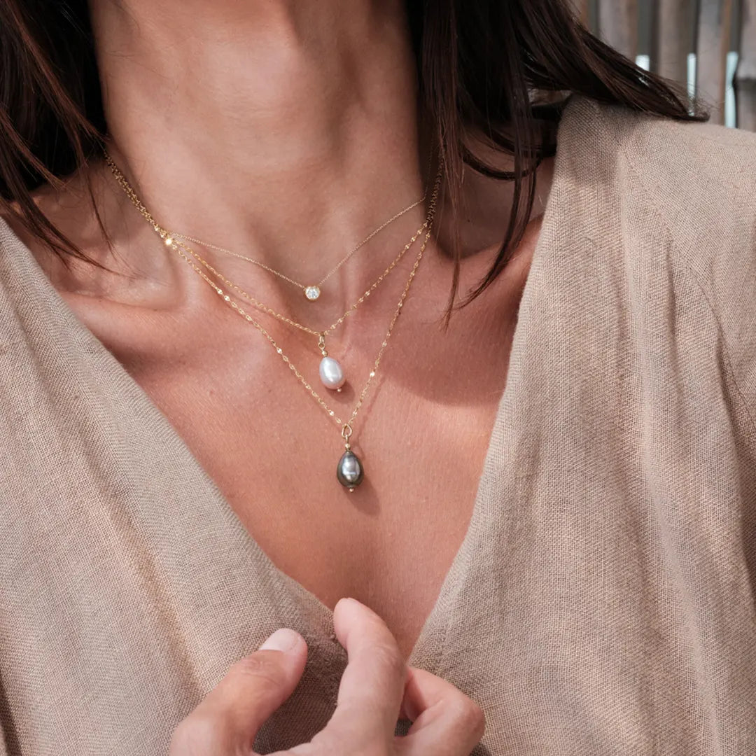 14K Gold Small Pink Pearl Drop Necklace