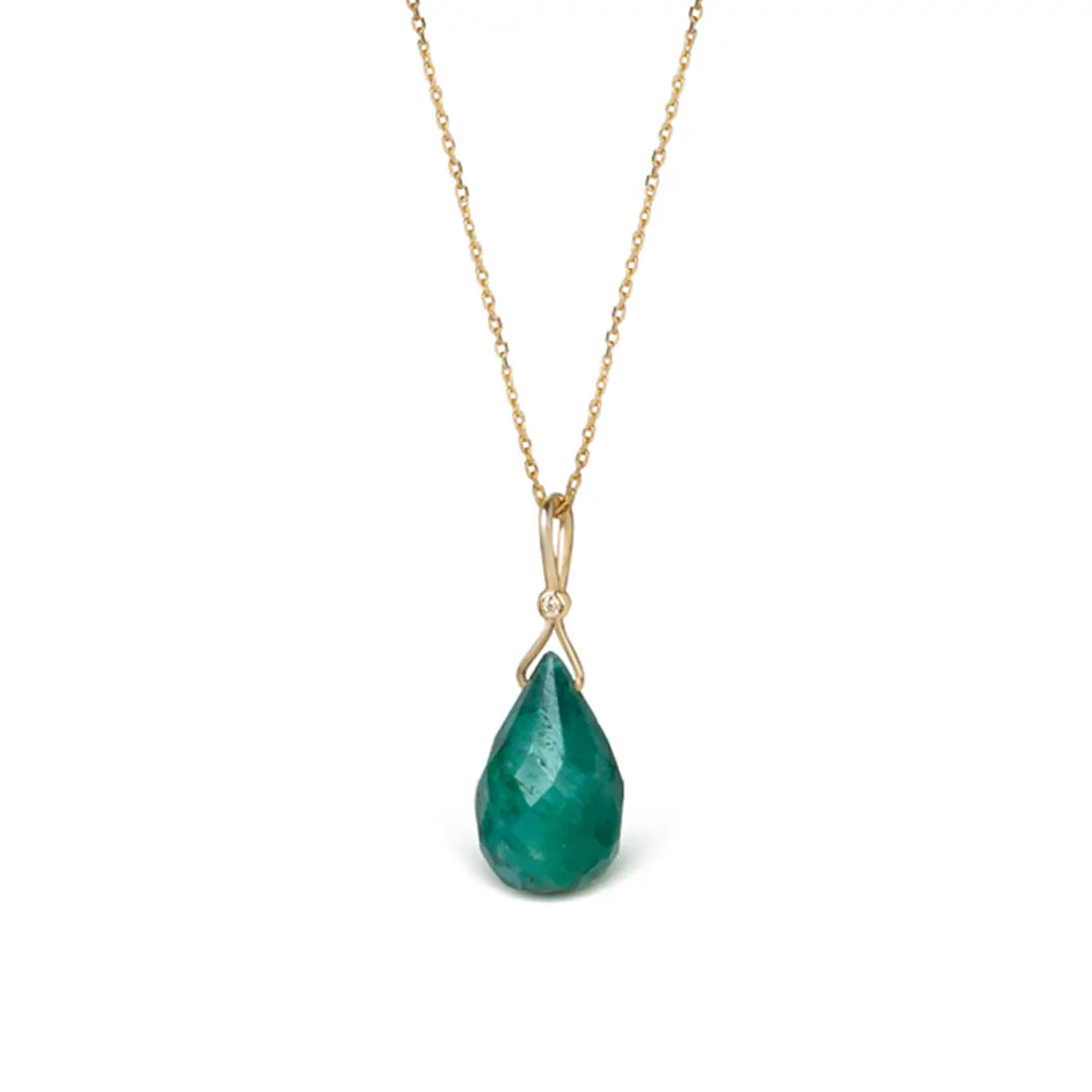 Rough Light Green Emerald Drop Necklace