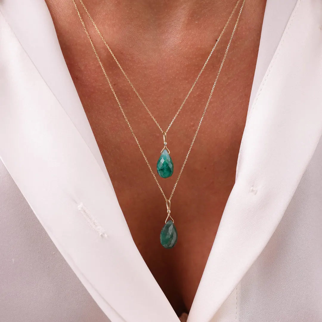 Rough Light Green Emerald Drop Necklace