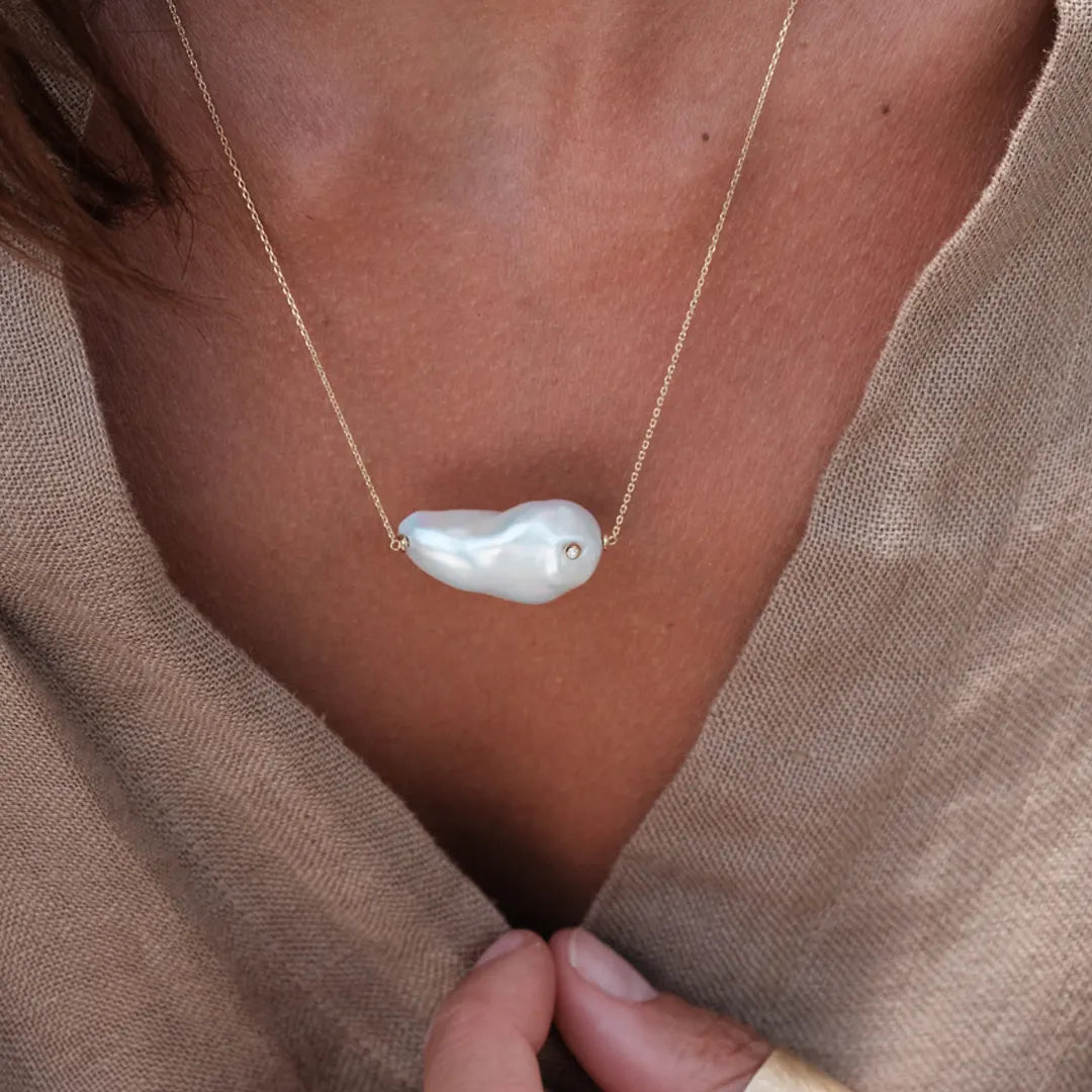 14K Gold, Baroque Pearl Necklace