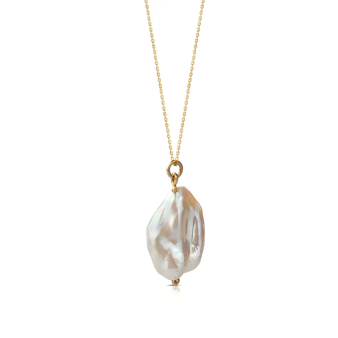 14K Gold Baroque Pearl Drop Necklace