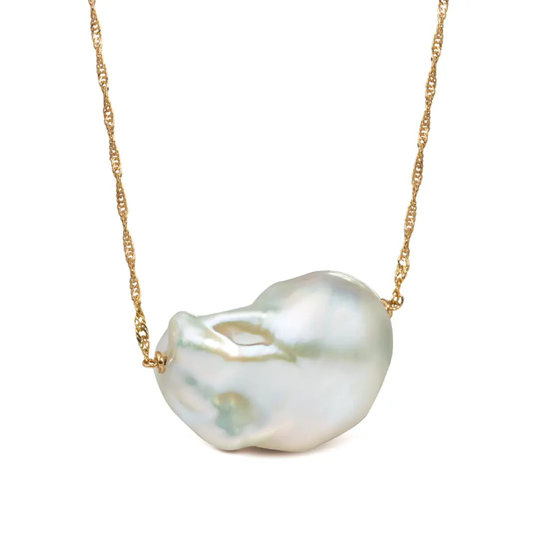 14K Gold, Big Baroque Pearl Necklace with chain