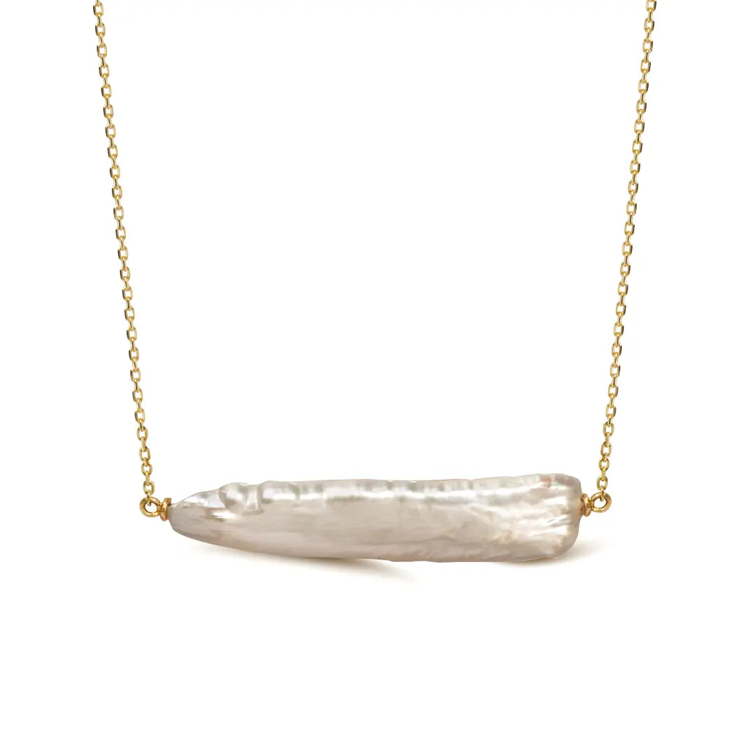14K Gold, Baroque Long Pearl Necklace with chain