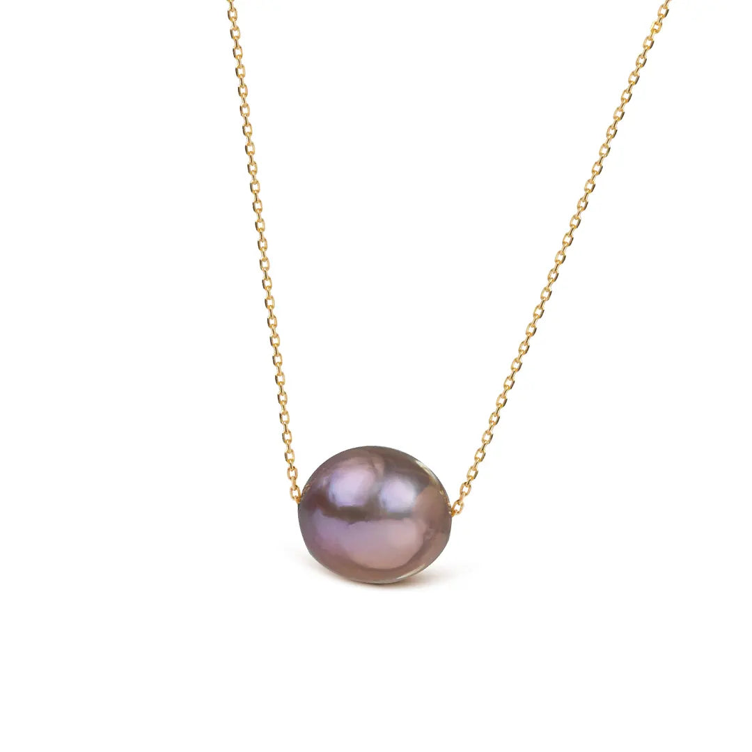 14K Gold, Single Pink-Grey Pearl Necklace