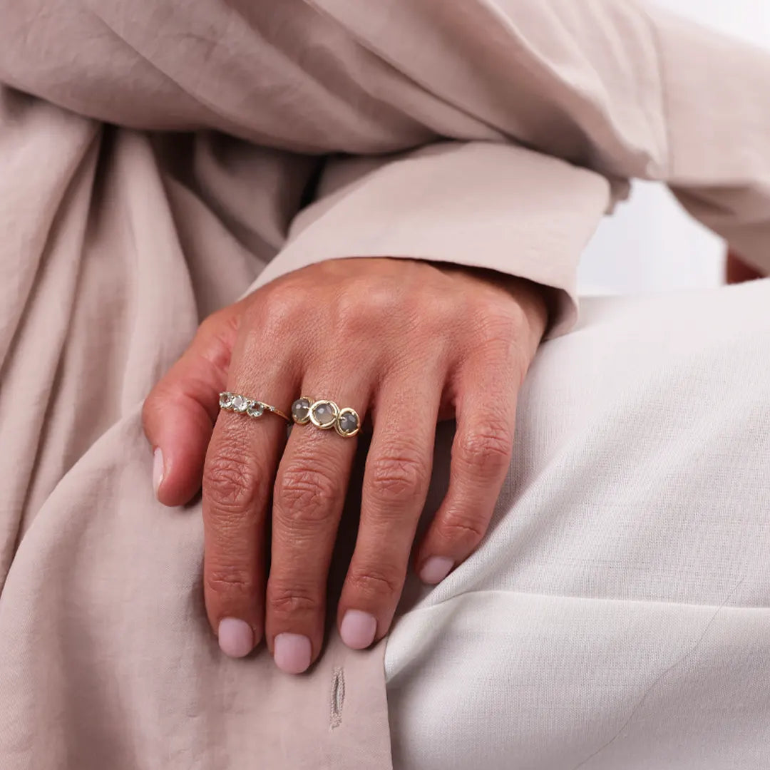 14K Gold 3 Grey Moonstone Ring