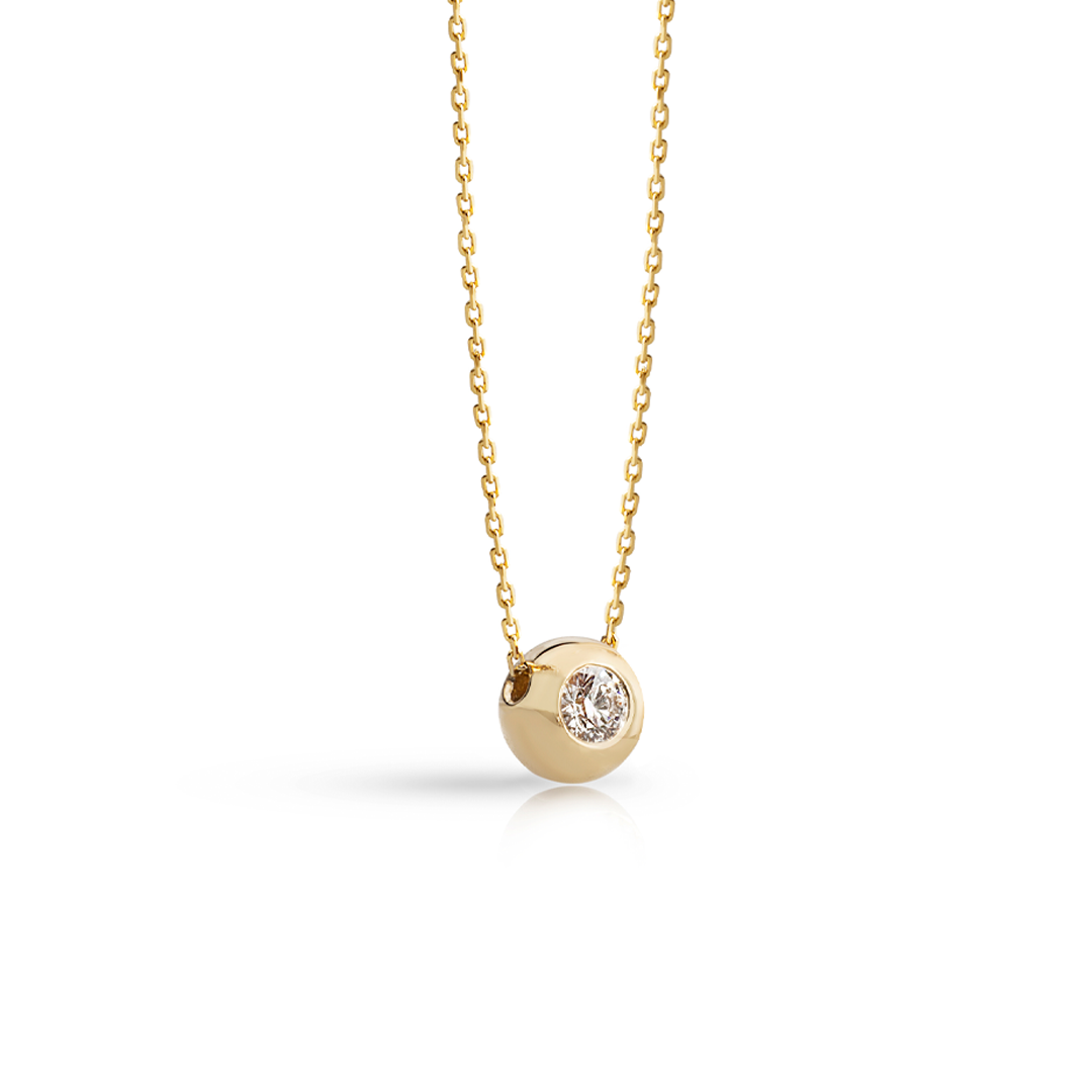 14K Gold Solitaire LAB Diamond Ball Necklace