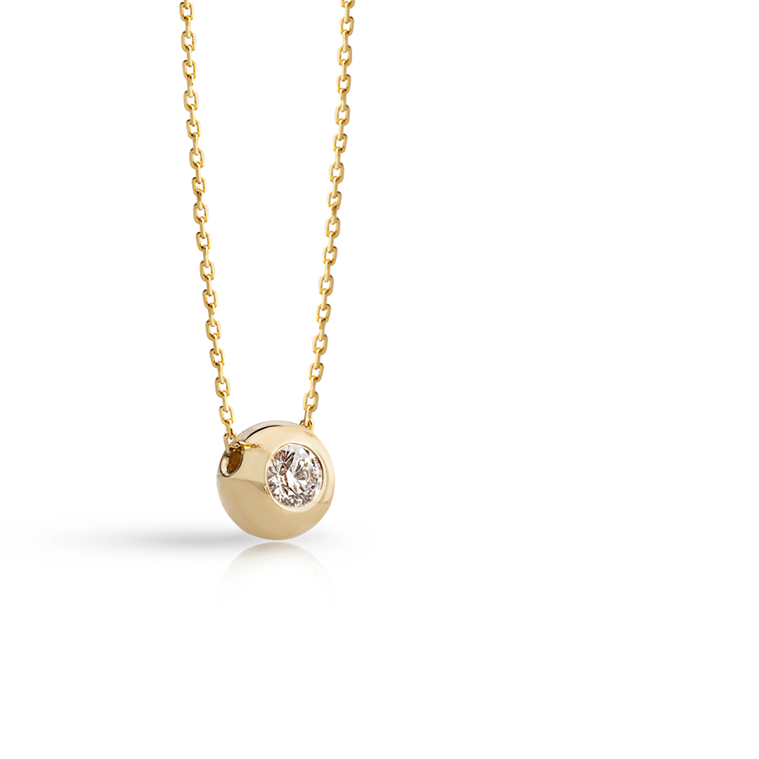 14K Gold Solitaire LAB Diamond Ball Necklace