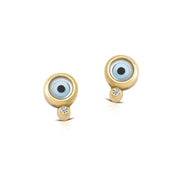 Round Evil Eye Tiny Stud Earrings with 1 diamond