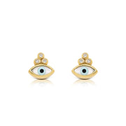 Navette Evil Eye Tiny Stud Earrings with 3 diamonds