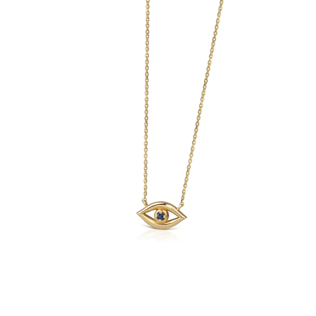 14K Gold Tiny Talisman Necklace with Sapphire