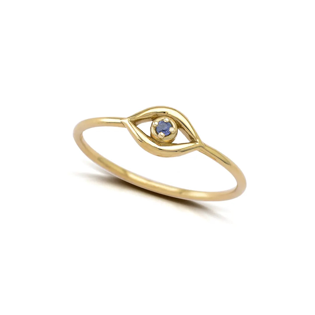 14K Gold Tiny Talisman Ring with Sapphire