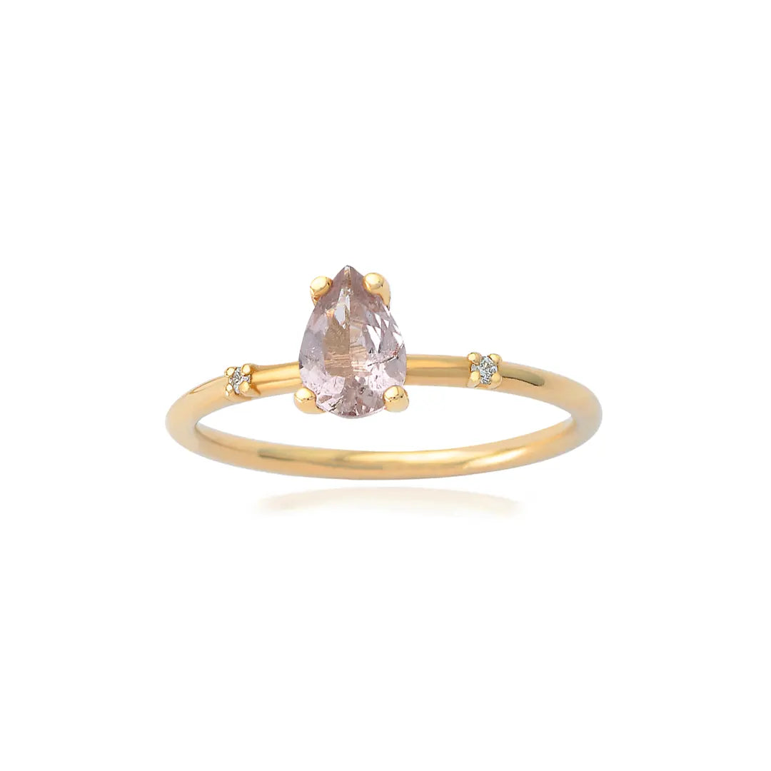 6mm Pink Pear Tourmaline Side Ring with diamonds