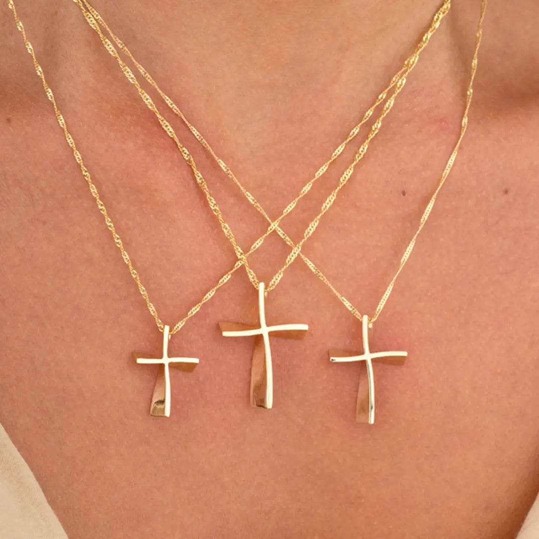 Twisted Gold Cross Pendant, Medium Size