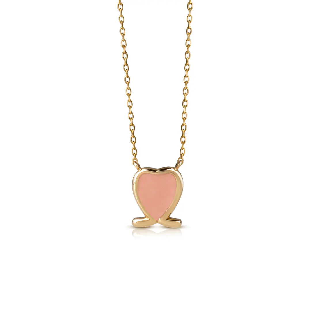 14K Gold Tiny Heart Necklace with Enamel