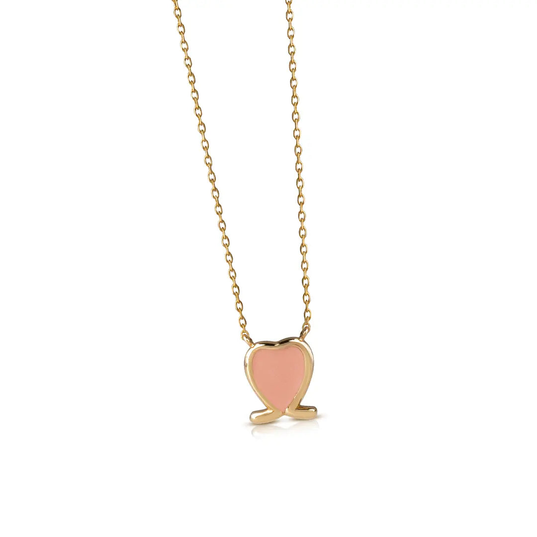 14K Gold Tiny Heart Necklace with Enamel