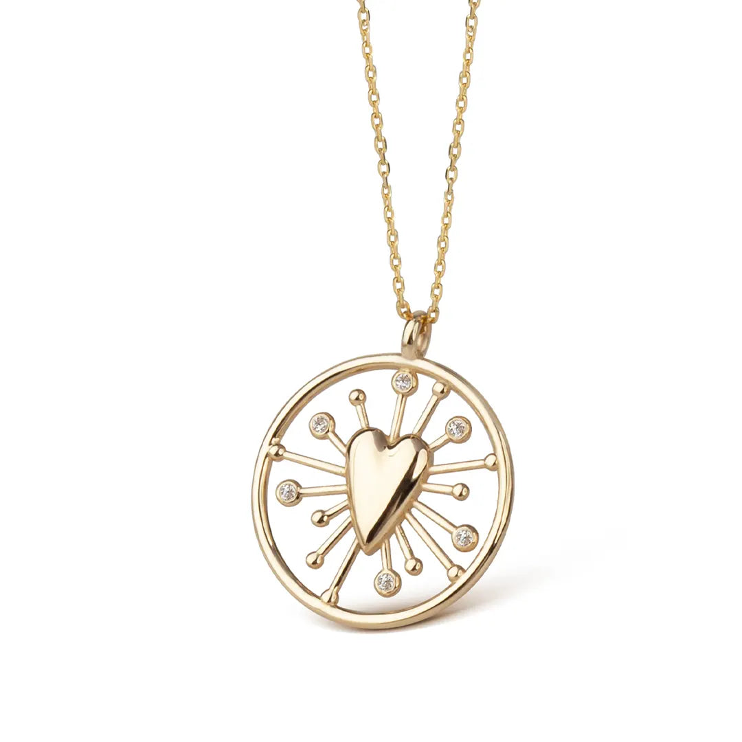14K Gold Valentine Talisman Heart Necklace with diamonds