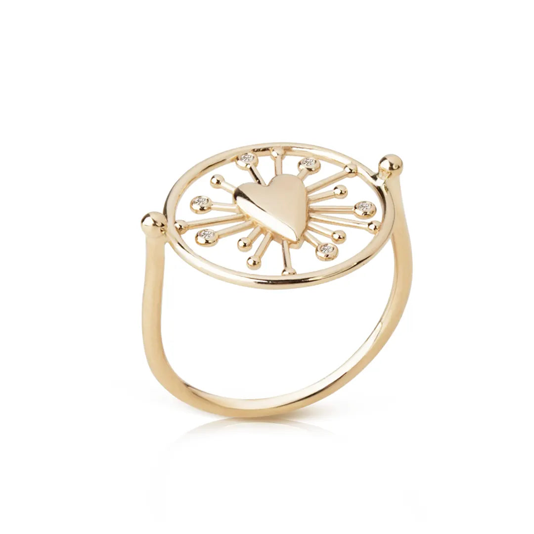 14K Gold Valentine Talisman Heart Ring with diamonds