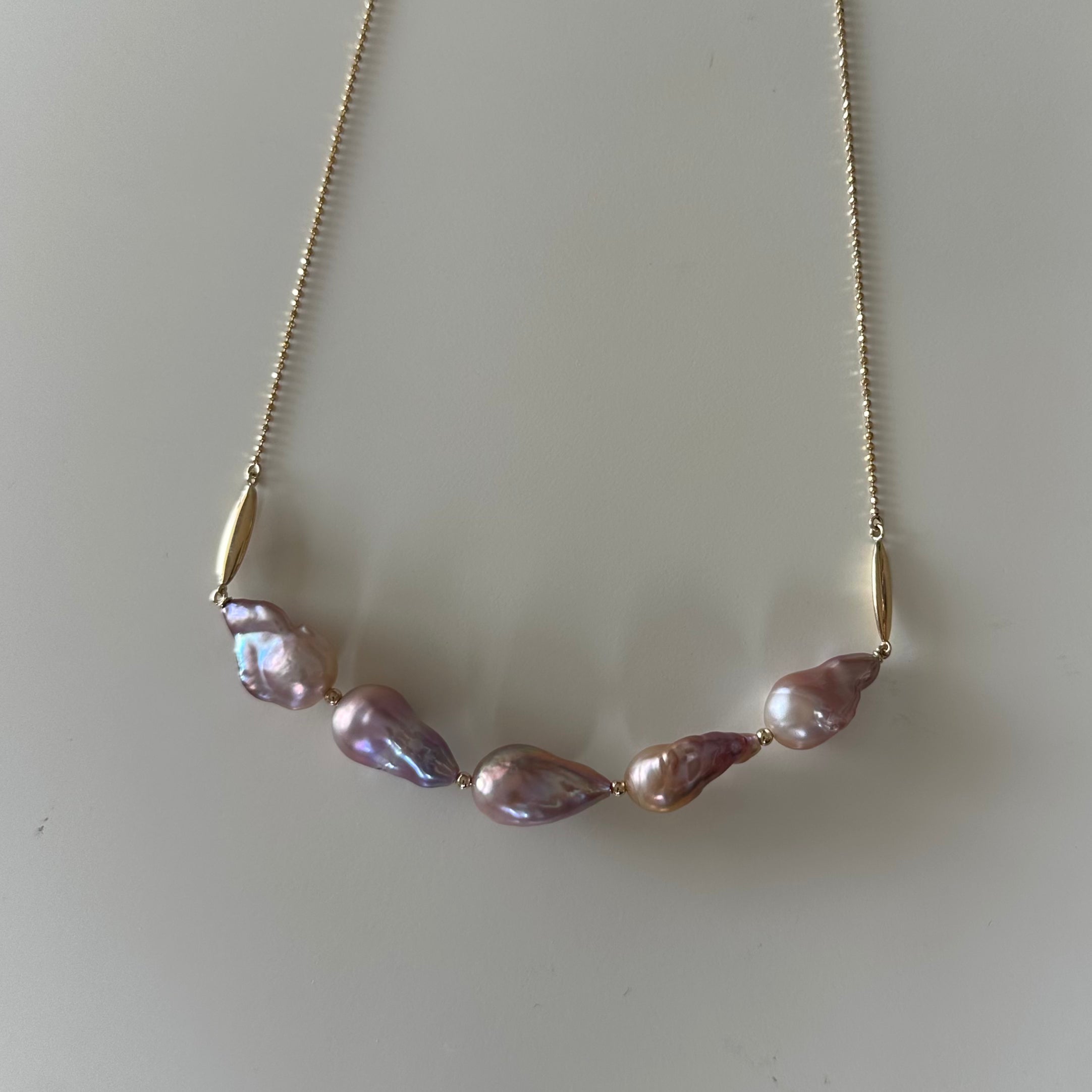14K Gold 5 Pinky-Grey Baroque Pearl Necklace
