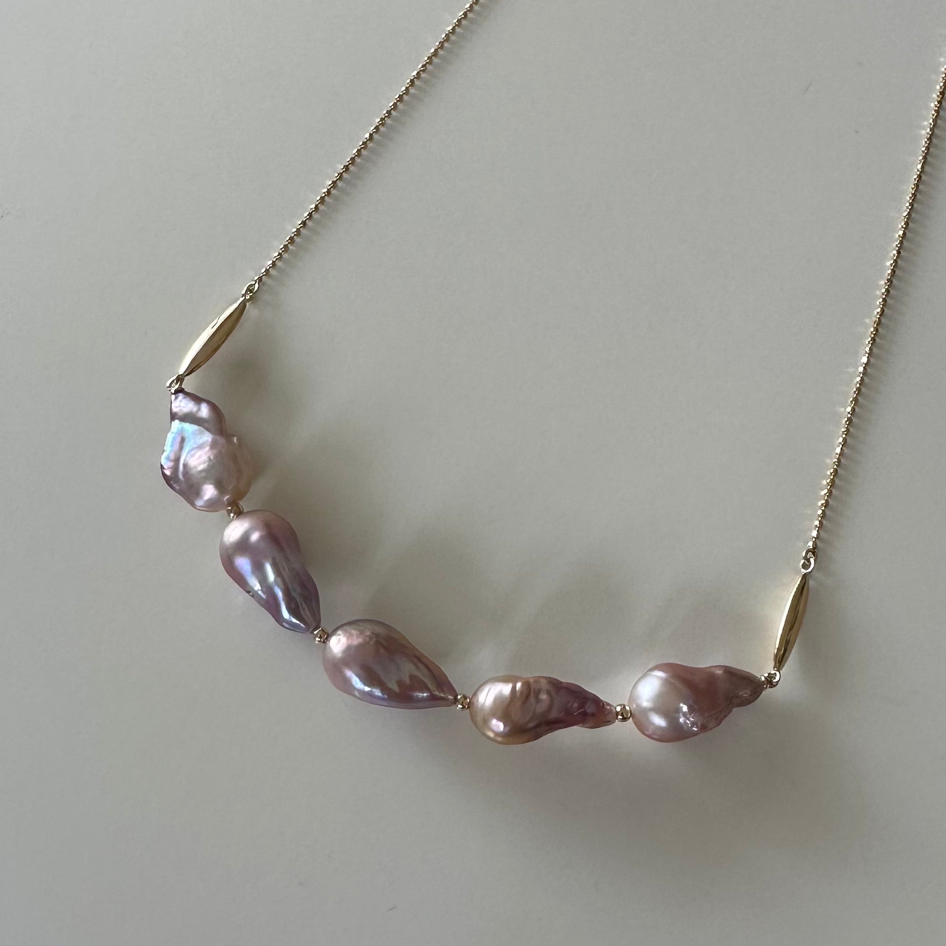 14K Gold 5 Pinky-Grey Baroque Pearl Necklace