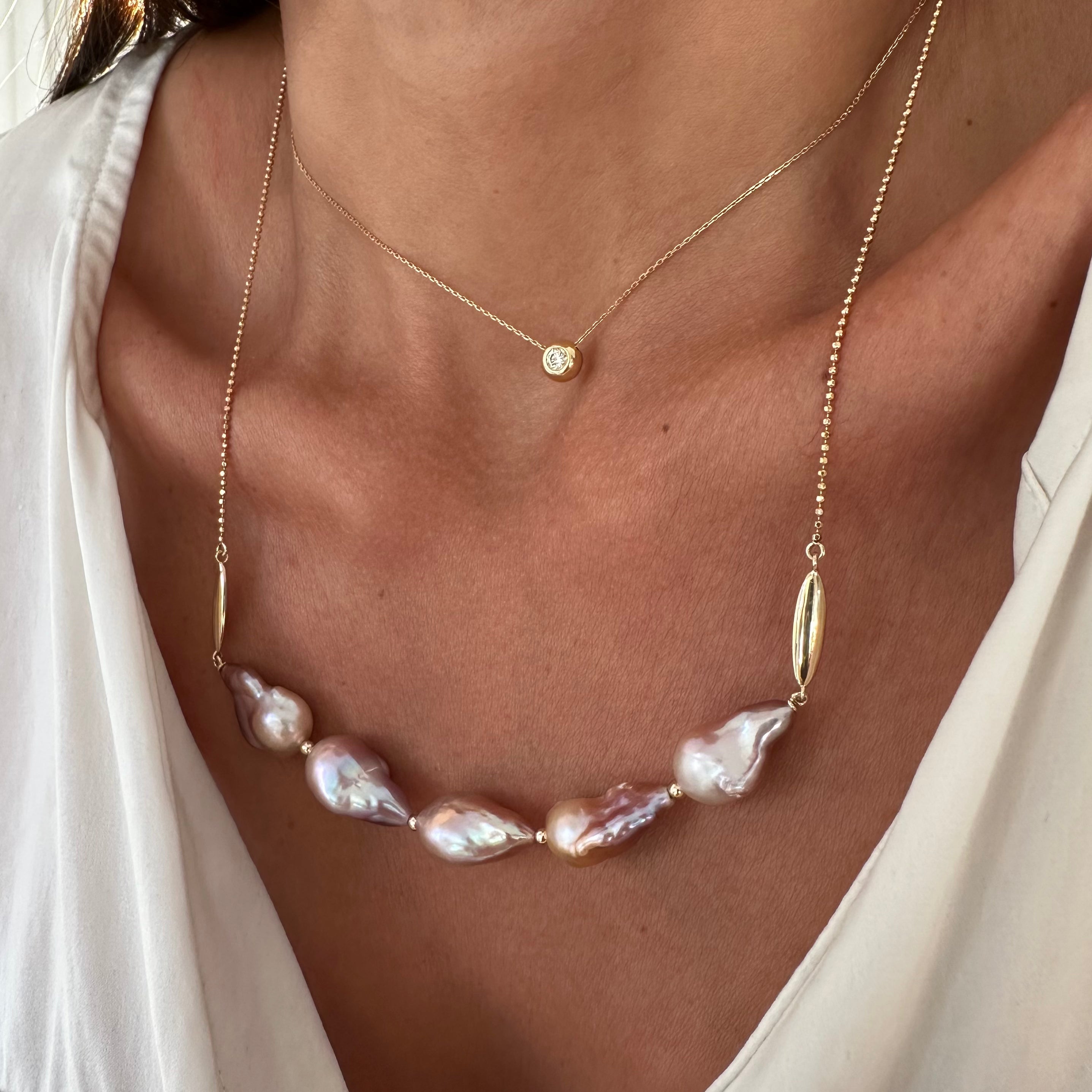 14K Gold 5 Pinky-Grey Baroque Pearl Necklace