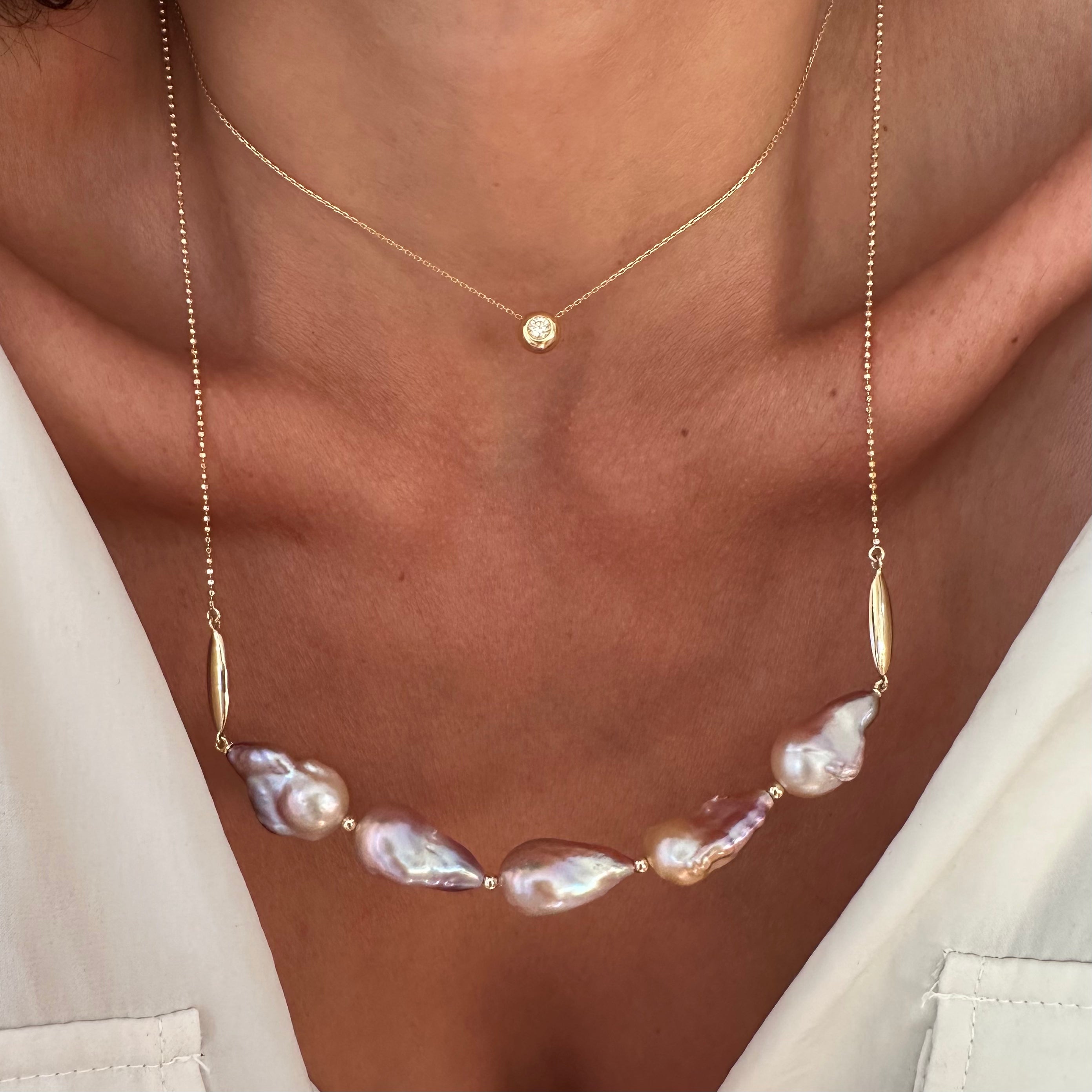 14K Gold 5 Pinky-Grey Baroque Pearl Necklace