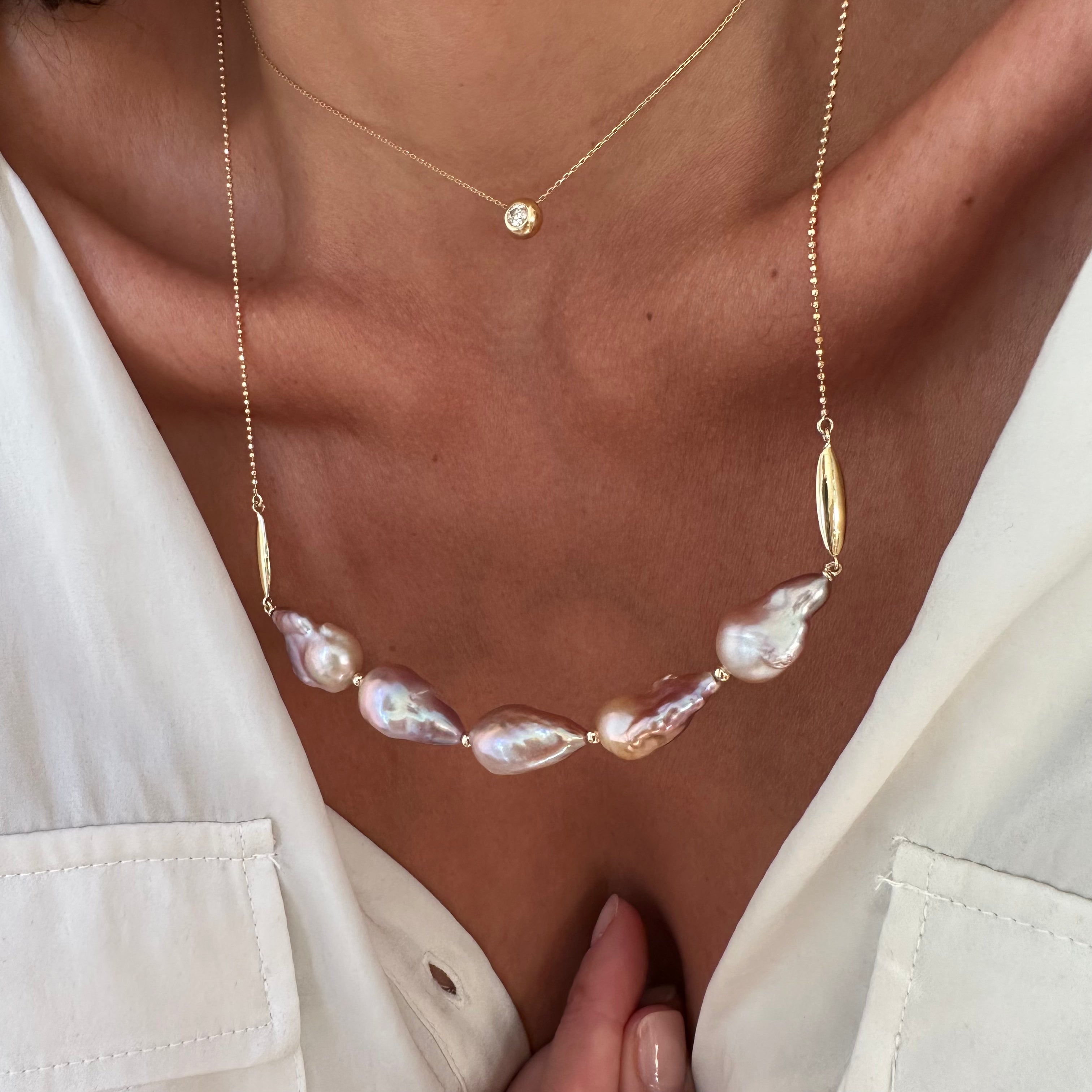 14K Gold 5 Pinky-Grey Baroque Pearl Necklace