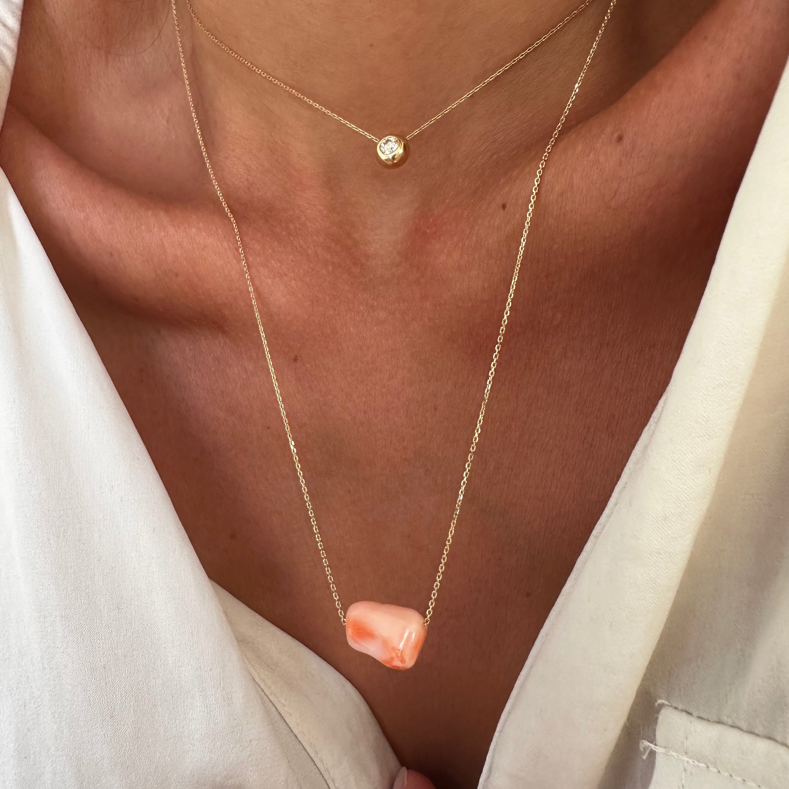 14K Gold Natural Coral Necklace