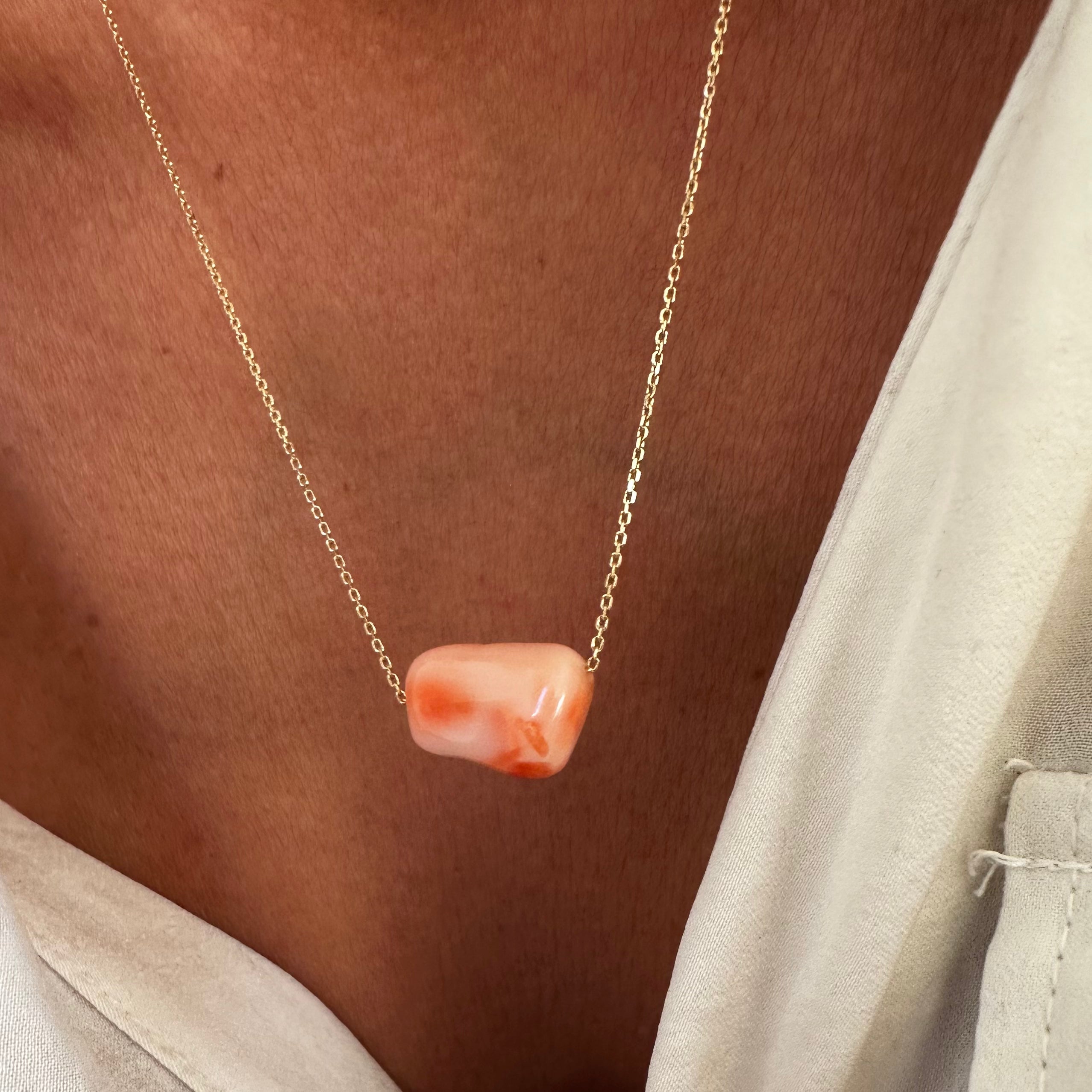 14K Gold Natural Coral Necklace