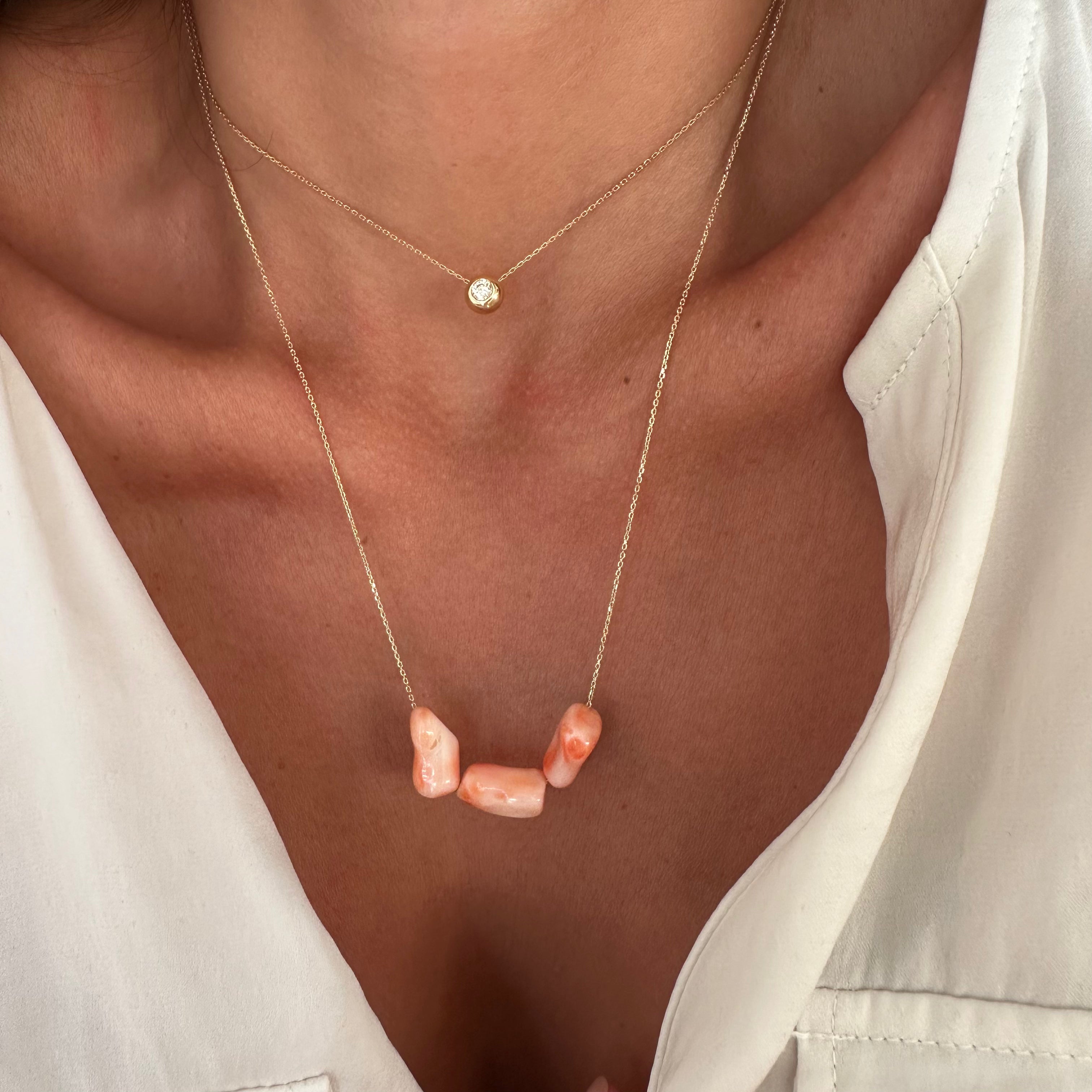 14Κ Gold Necklace with 3 Natural Corals
