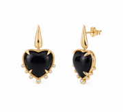 Heart Shaped Onyx 14K Gold Earrings with 7 Diamonds