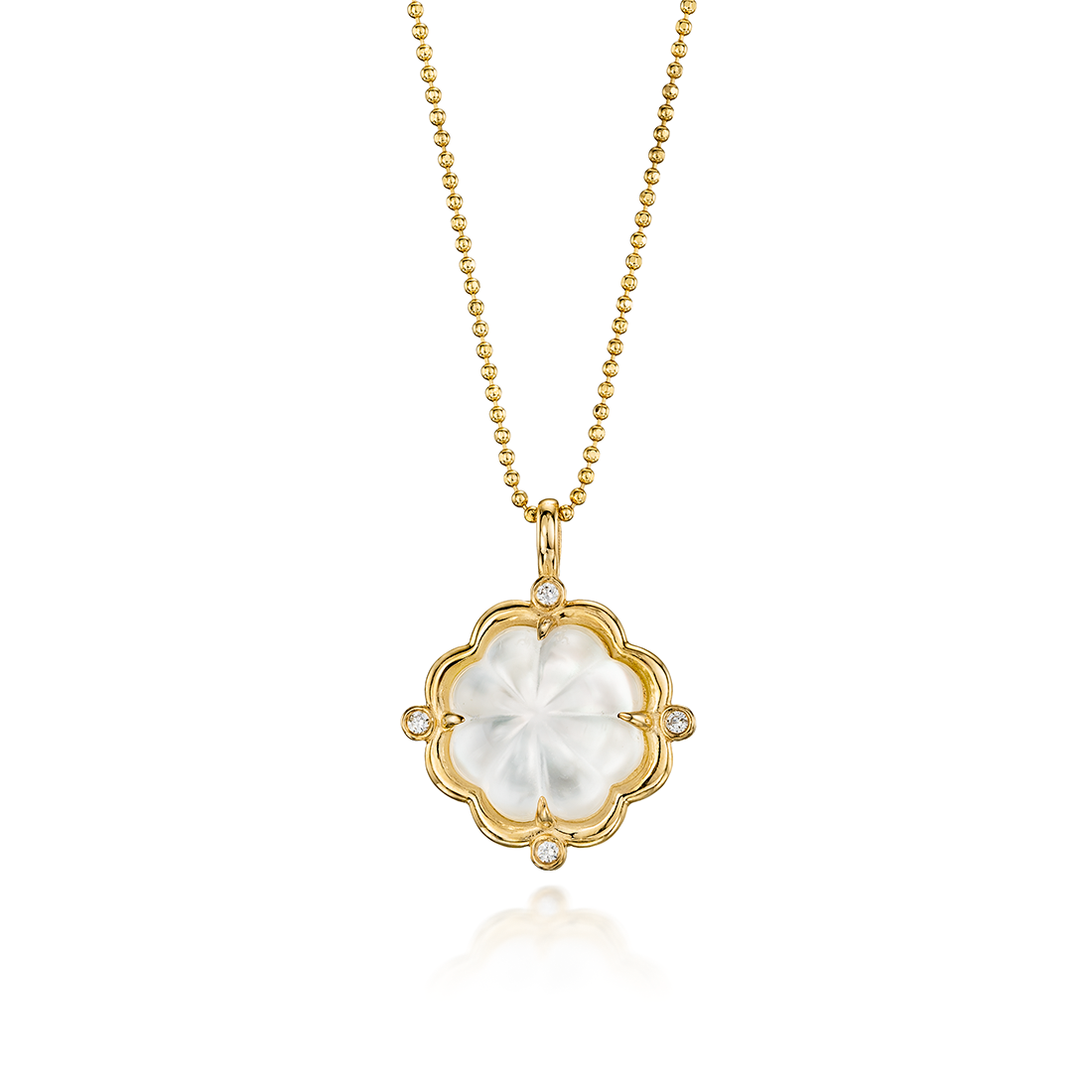 14K Gold Mother of Pearl Big  Flower Necklace with Diamonds