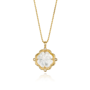 14K Gold Mother of Pearl Big  Flower Necklace with Diamonds