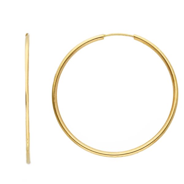 14K Gold thin round hoops - 37 mm