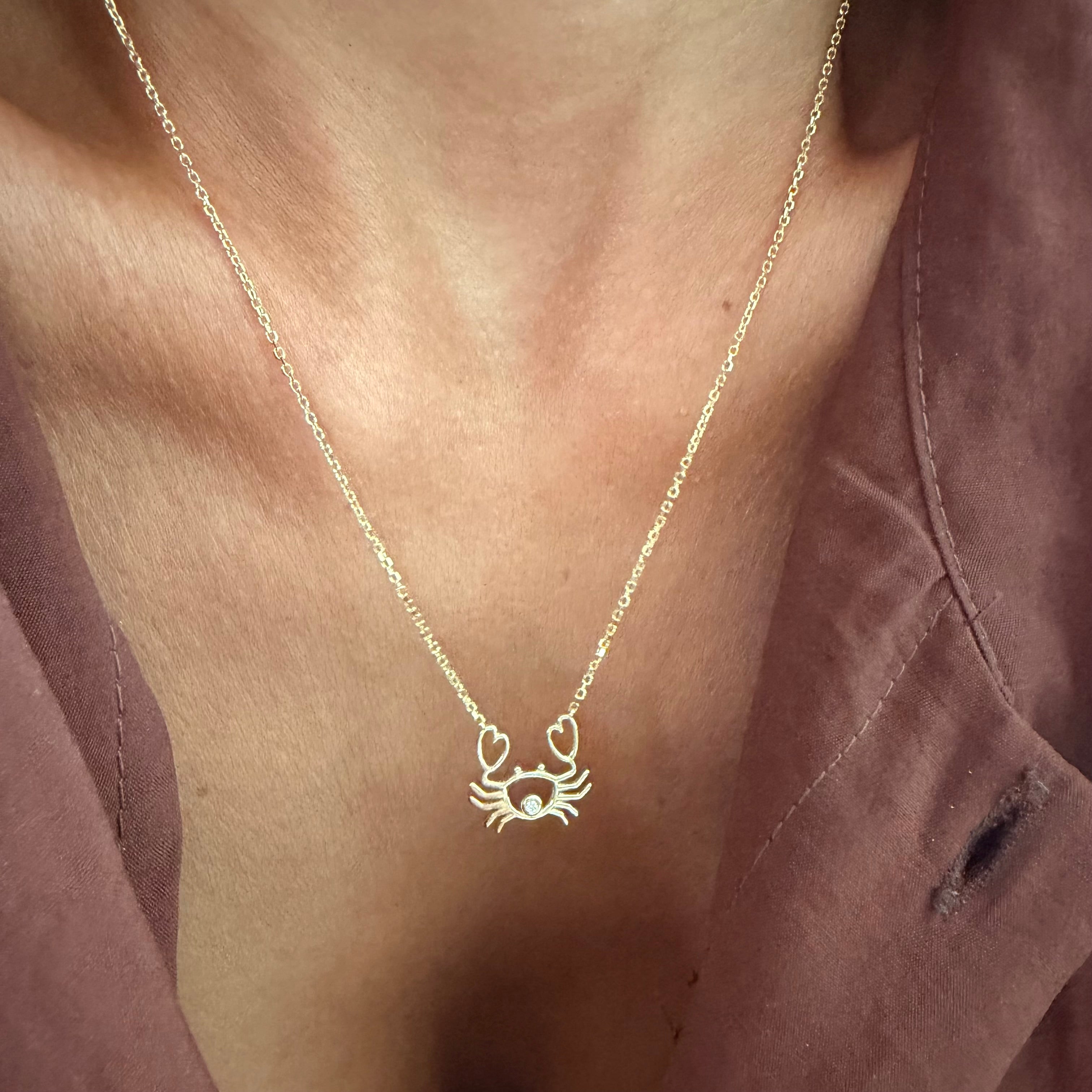14K Gold Mer-Mades Heart Claw Crab Necklace