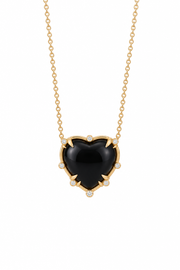 Big Heart Shaped Onyx 14K Gold Necklace with 8 Diamonds