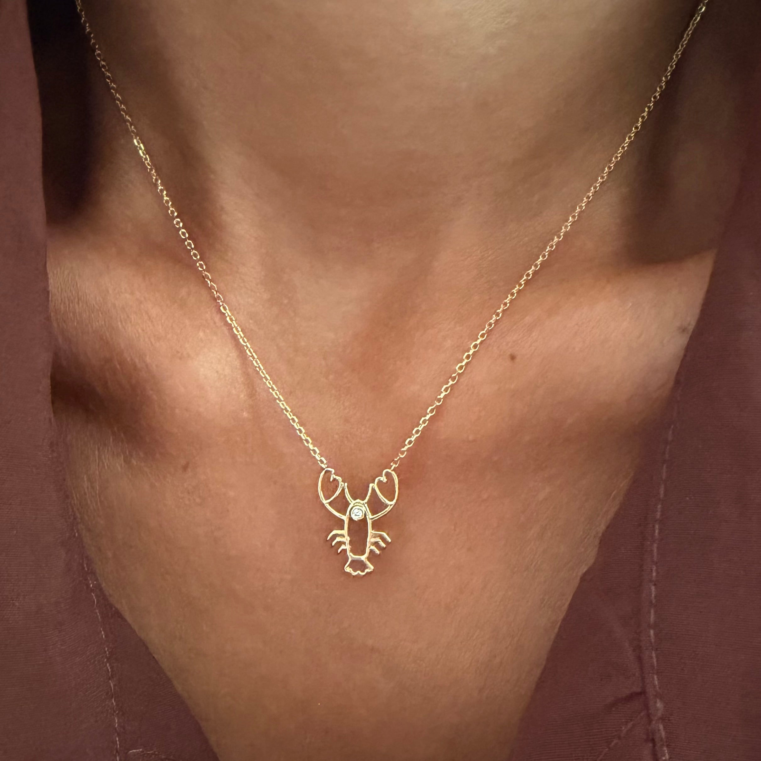 14K Gold Mer-Mades Heart Claw Lobster Necklace