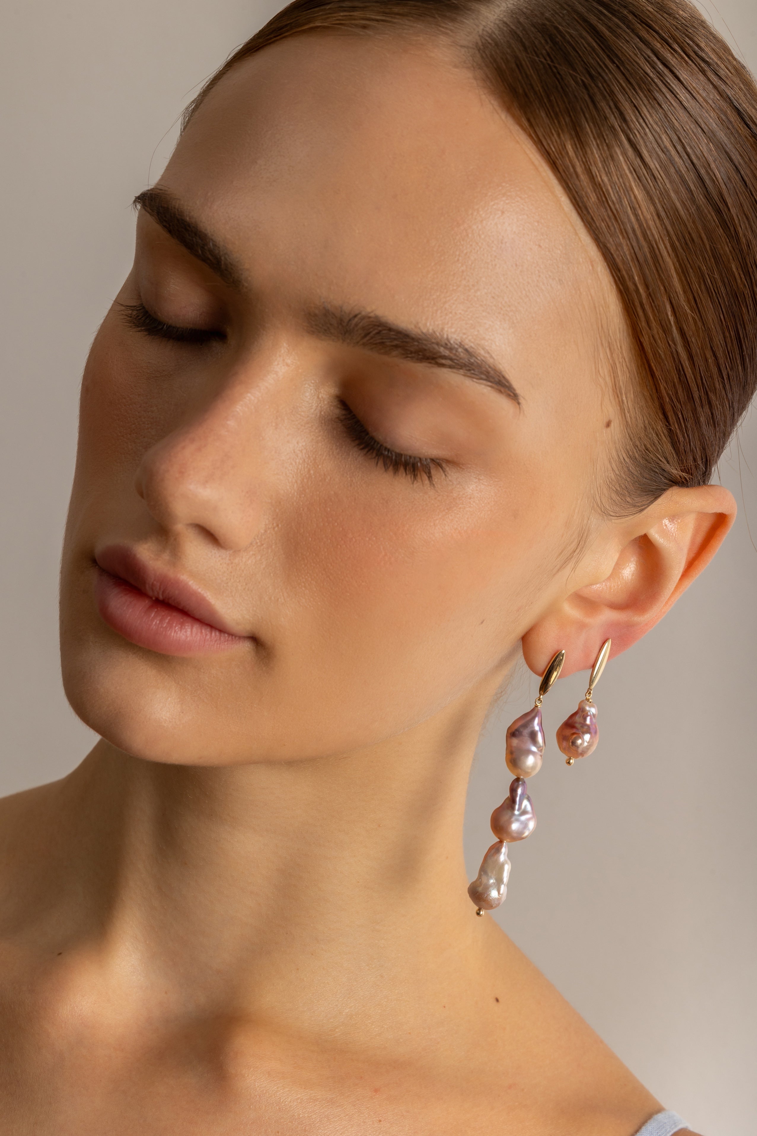 14K Gold Small Pinky-Grey Baroque pearls Earrings
