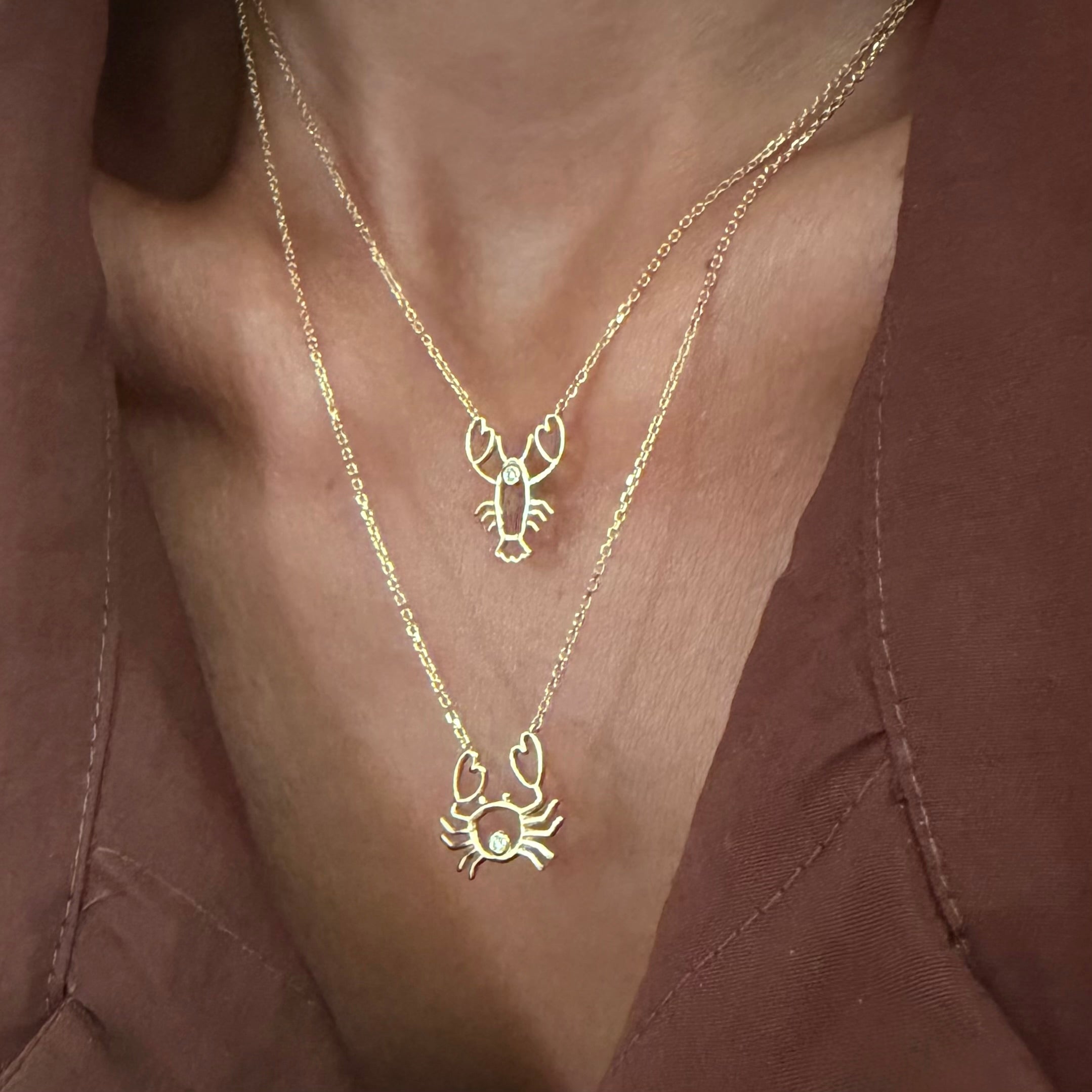 14K Gold Mer-Mades Heart Claw Lobster Necklace